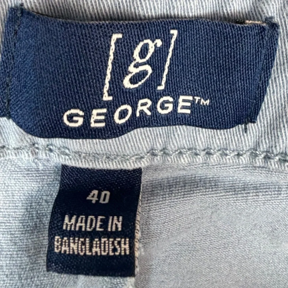 George Mens Size W40 Chino Shorts Light Blue Twill Flat Front Casual Summer